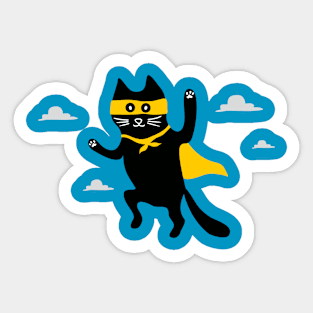 cat superhero is flying in the sky Sticker